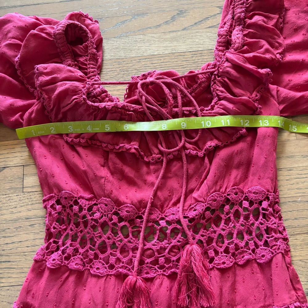 Free People Cruel Intentions Mini Dress Raspberry Peasant Ruffle Boho Womens 4 - Picture 6 of 8